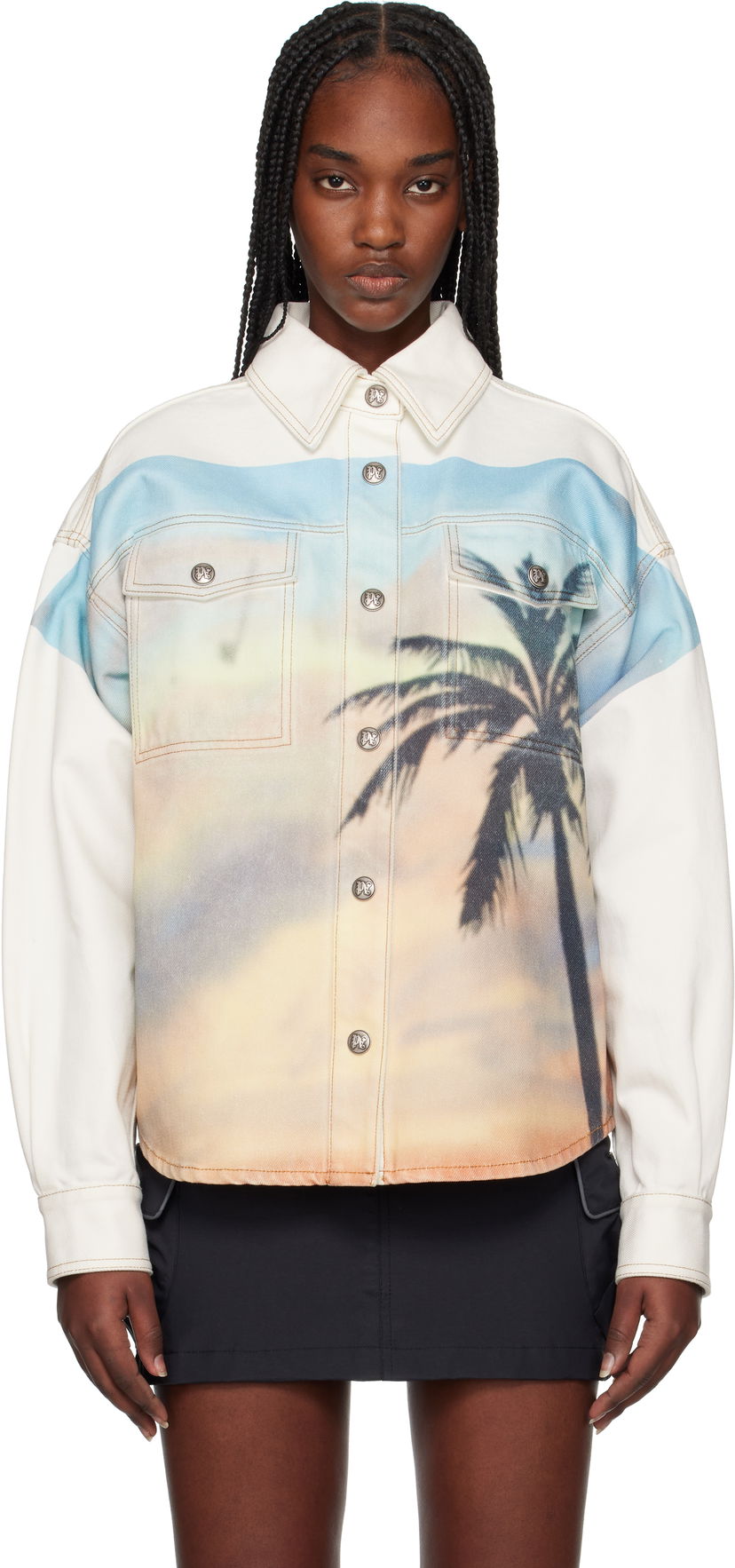 Košulja Palm Angels Palm Angels Sunrise Palm Denim Overshirt Bijela | PWYD023S25DEN0010384