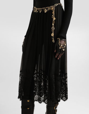 Suknja Dolce & Gabbana Dolce & Gabbana Pleated Chiffon Midi Skirt with Lace Trim Crna | F4C6ATFUSNWN0000, 3