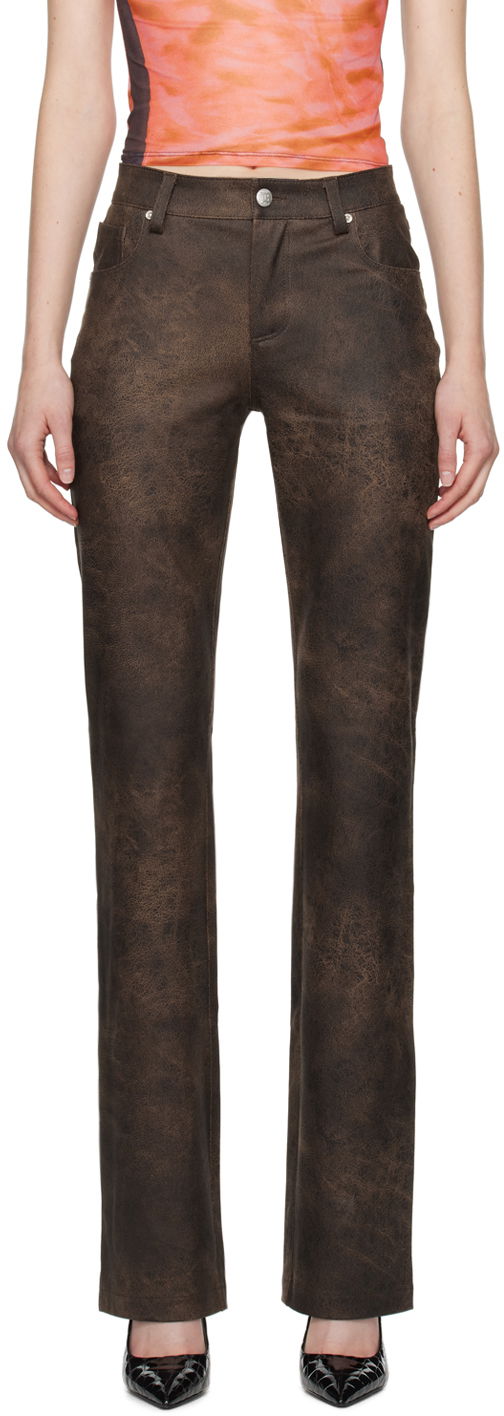 Hlače MISBHV Cracked Faux-Leather Trousers Smeđa | 231W310