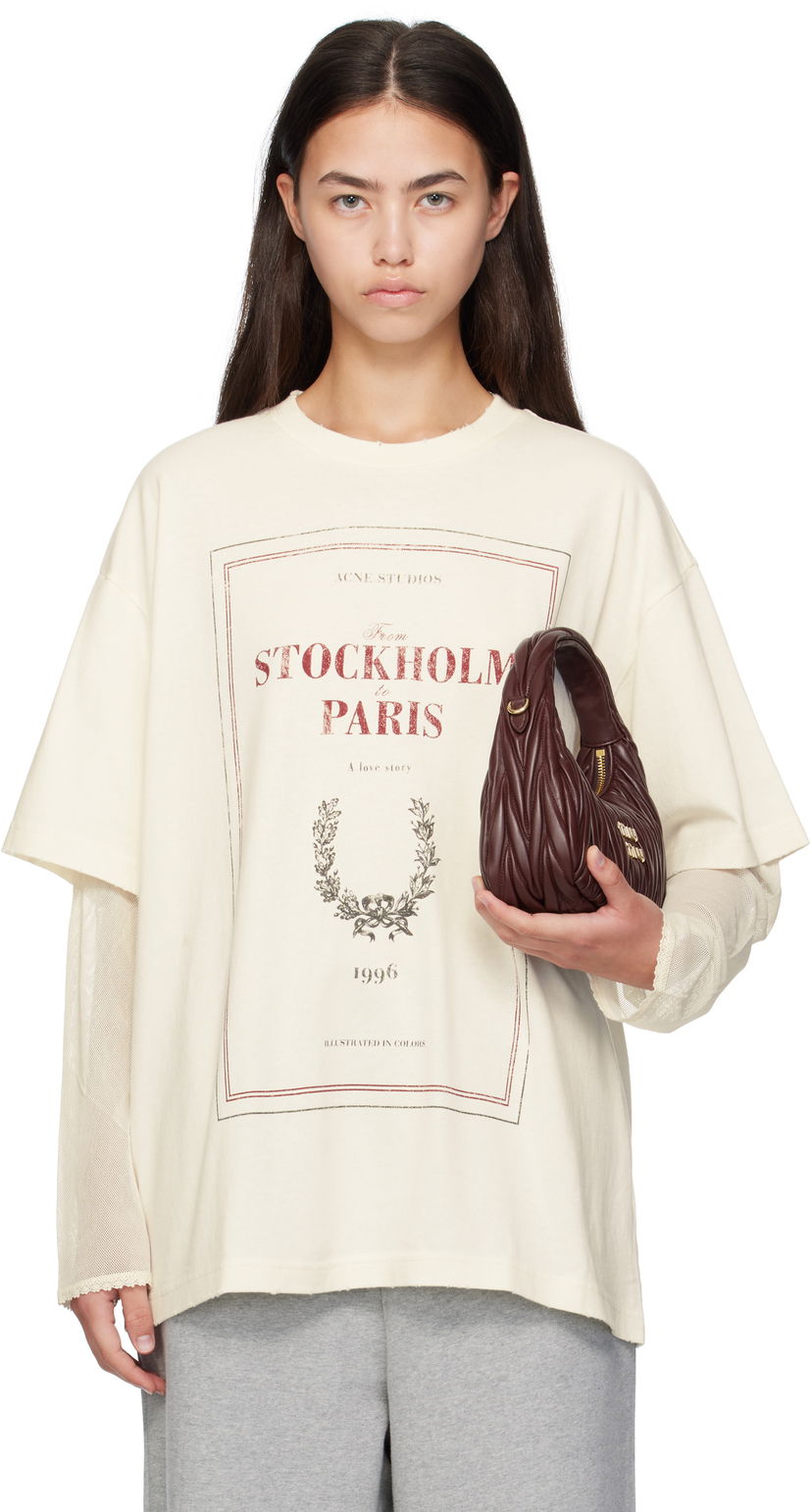 Majica kratkih rukava Acne Studios Acne Studios Layered Print T-Shirt Bež | AL0496-