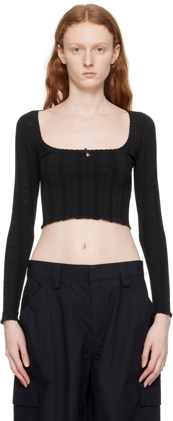 Džemper Alexander Wang Alexander Wang.t Hardware Long Sleeve Cropped Top Crna | 4KC3231021
