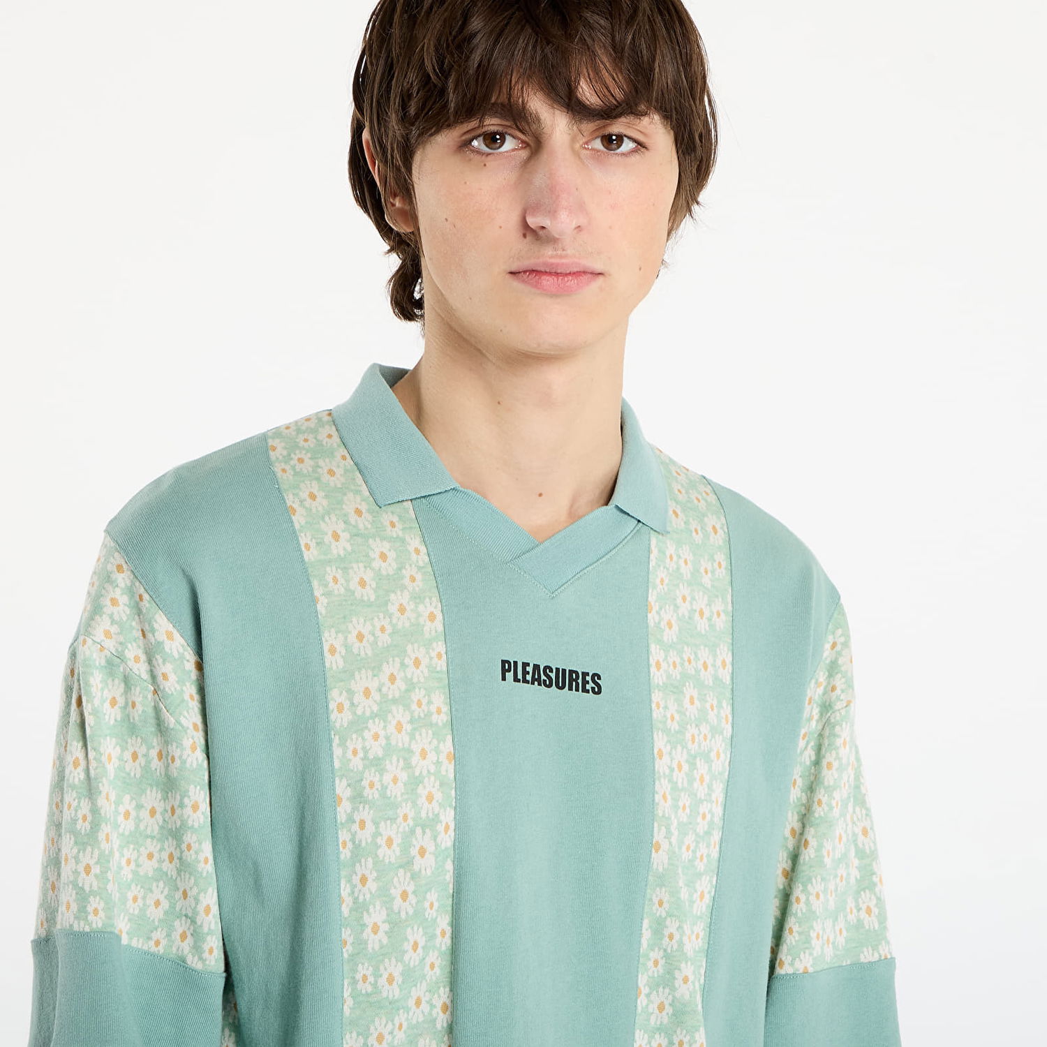 Polo majica Pleasures Sounds Long Sleeve V-Neck Floral Panel Rugby Polo Višebojno | P25F038-MATCHA, 1