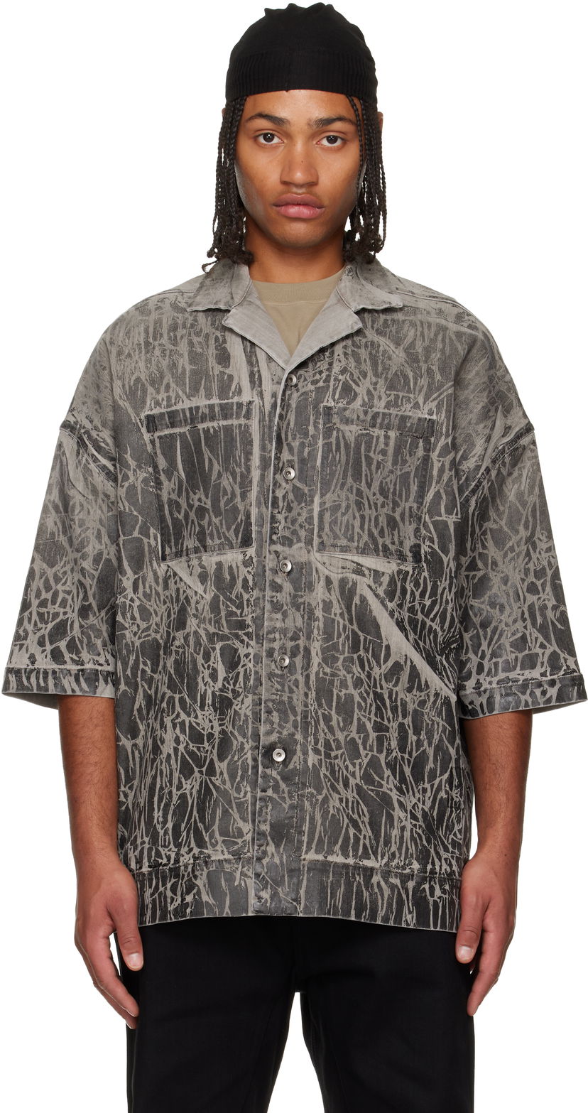Košulja Rick Owens DRKSHDW Concordians Magnum Tommy Short-Sleeve Patterned Denim Shirt Siva | DU02E7294 SDWF