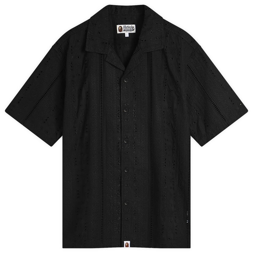 Košulja BAPE A Bathing Ape Embroidery Open Collar Short Sleeve Shirt, Size Large Crna | 001SRL301305M-BLK
