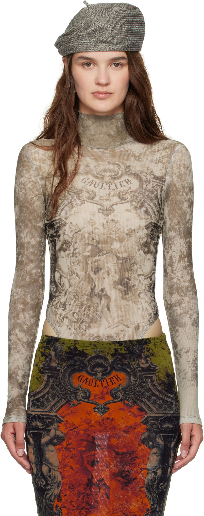 Body Jean Paul Gaultier Jean Paul Gaultier 'The Médaillon' Open Back Turtleneck Bodysuit Bež | 25/03-W-TO306-M006P-6965