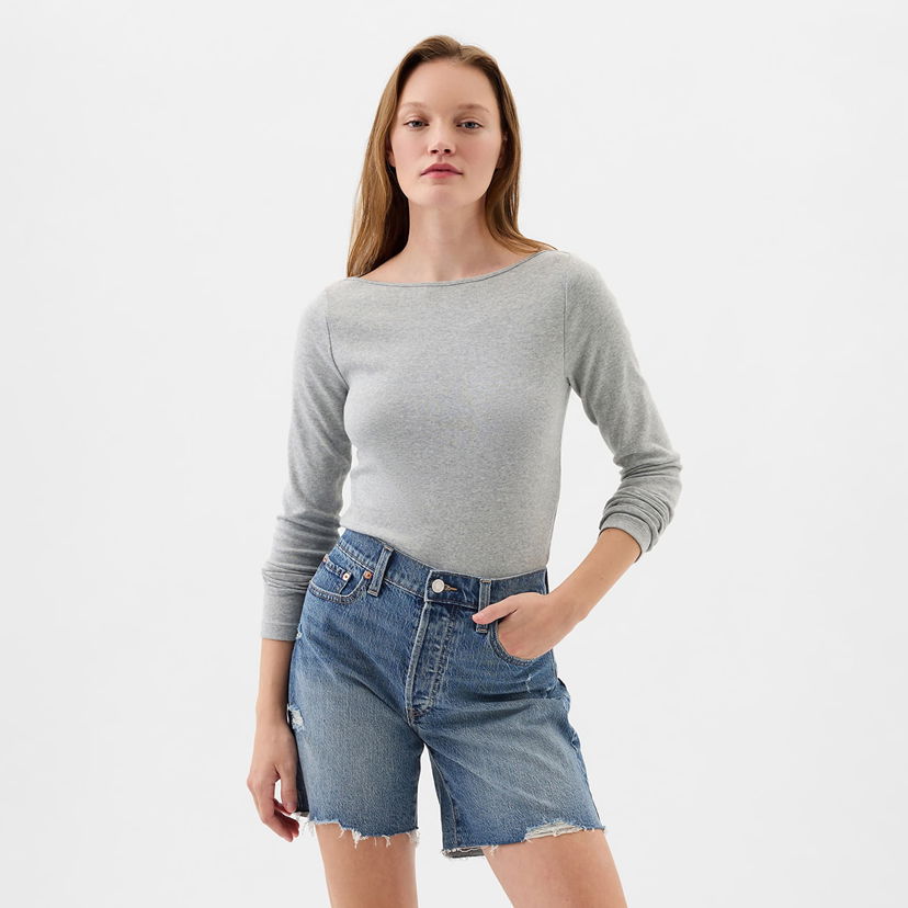 Majica kratkih rukava GAP Top Longsleeve Bateau Neck Modal Top Grey Siva | 540606-01