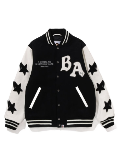 Jakna BAPE A Bathing Ape Relaxed Fit Varsity Jacket Crna | 1I80-141-001
