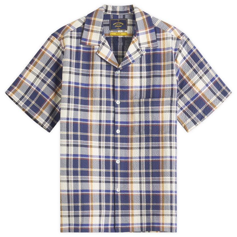 Košulja Portuguese Flannel Men's Prainha Check Seersucker Vacation Shirt, Size Large Plava | SS25-075-BLW