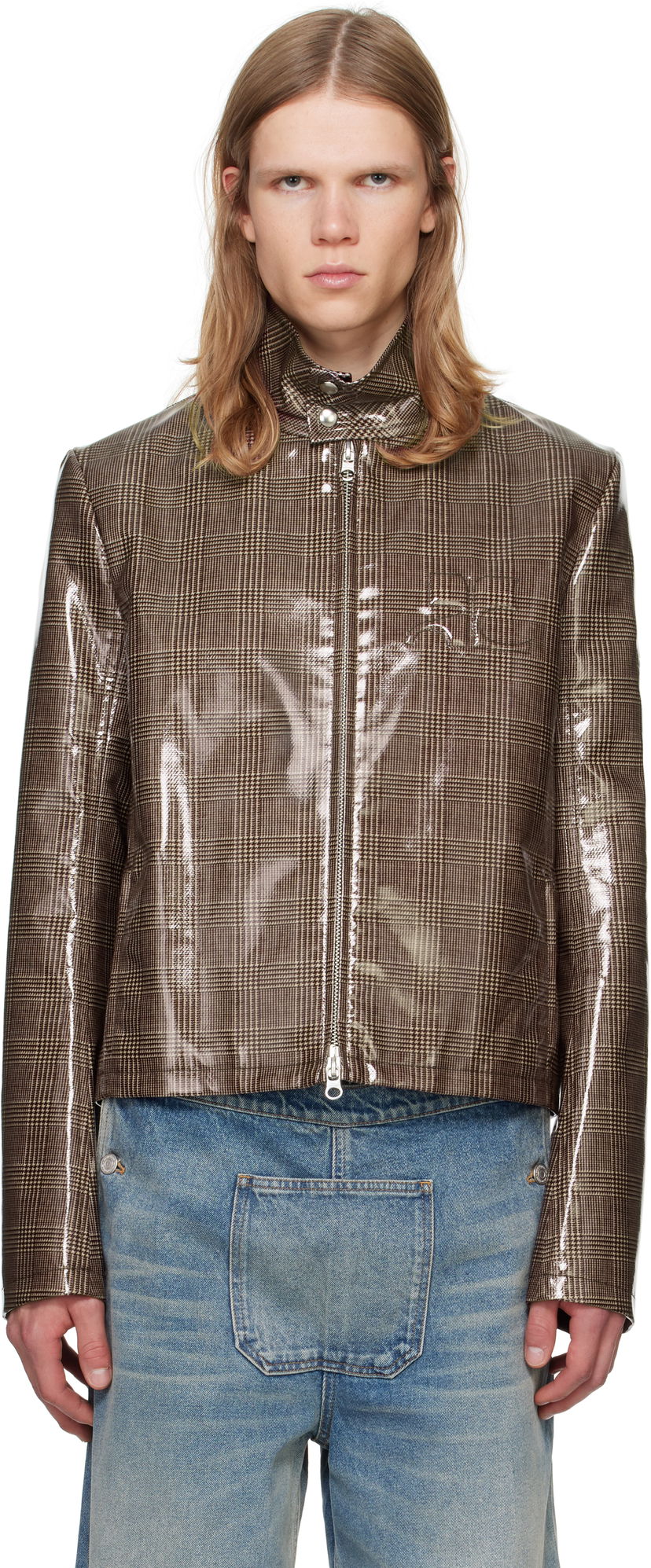 Jakna Courrèges Courrèges Prince Of Wales Vinyl Biker Jacket Smeđa | 324CBL195VY0023