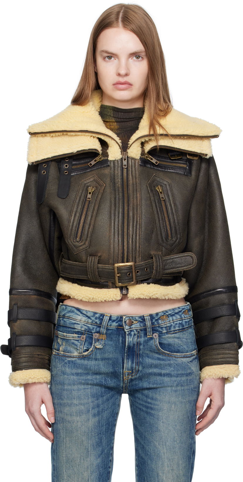 Bomber jakna R13 R13 Cropped Shearling Bomber Jacket Smeđa | R13WR423-R545A
