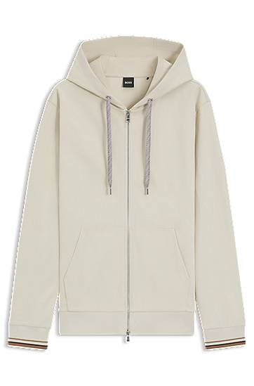 Dukserice BOSS Zip-Up Hoodie with Patterned Drawcords Bež | 50543427, 0