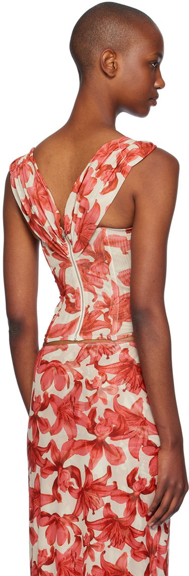 Majica bez rukava Miaou Miaou Magda Floral Corset Top Crvena | 7090PM1OAL, 2