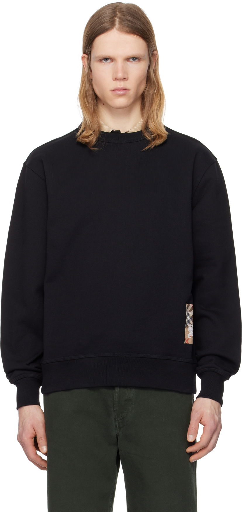Džemper Burberry Burberry Check Label Cotton Sweatshirt Crna | 8101889
