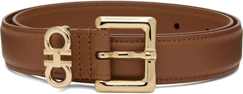 Pojasevi FERRAGAMO Salvatore Ferragamo Double Gancini Fixed Belt Smeđa | 780417