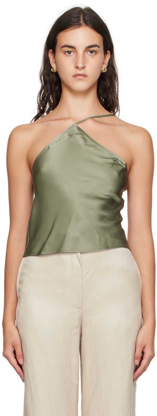 Majica bez rukava Anine Bing Mandy One-Shoulder Silk Camisole Zelena | A-07-2793-340