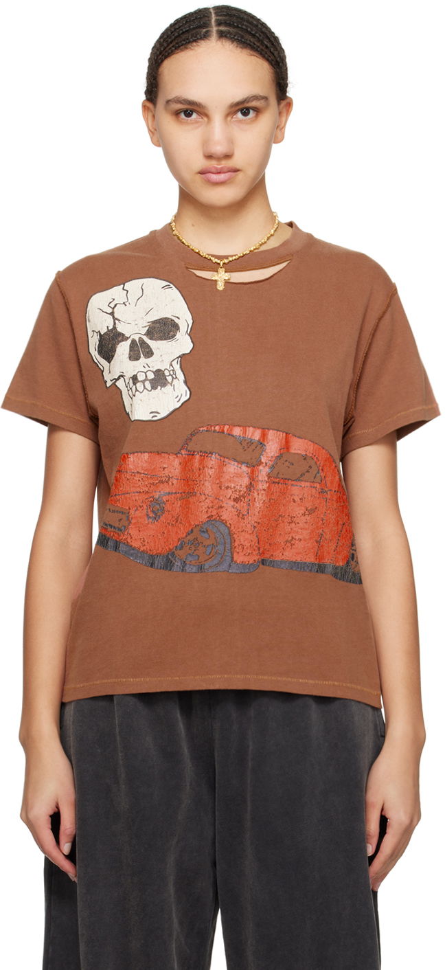 Majica kratkih rukava ERL ERL Skull & Car Graphic T-Shirt Smeđa | ERL08T005