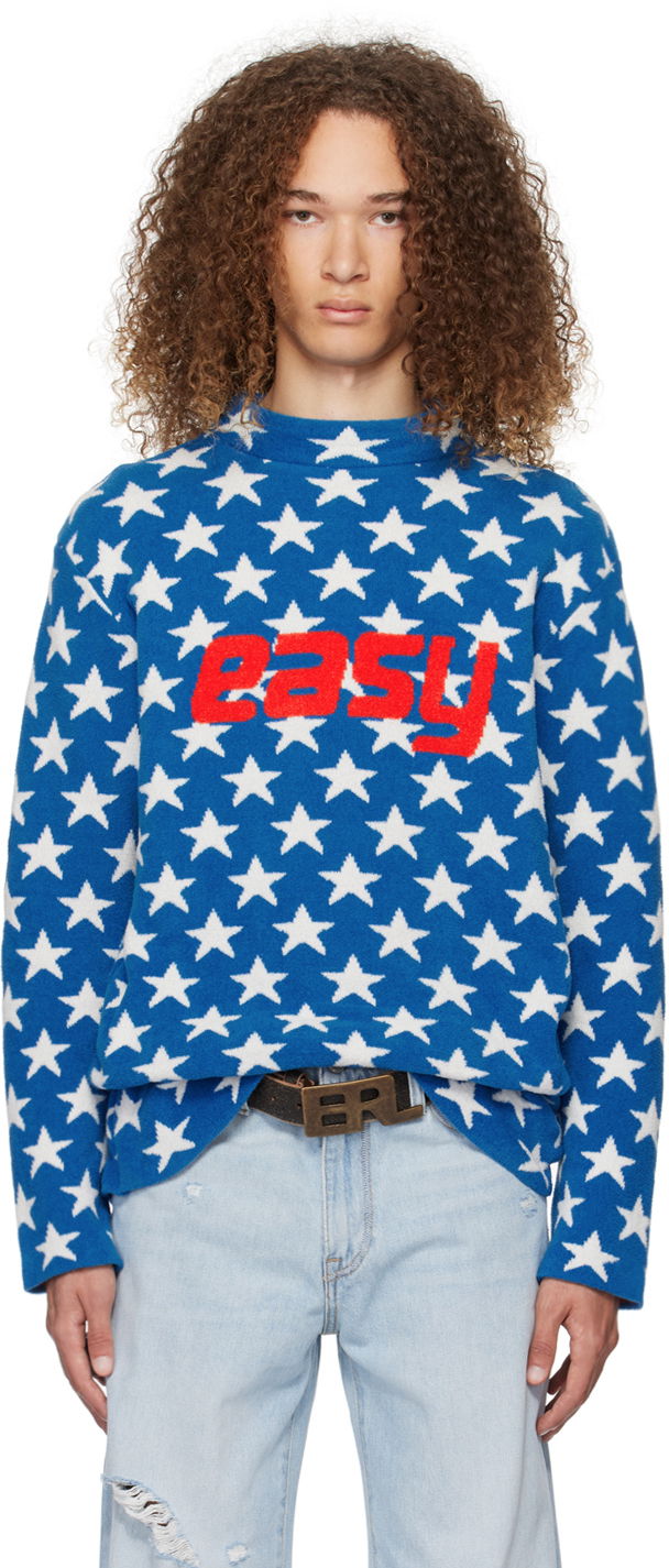 Džemper ERL 'Easy' Star-Print Knit Sweater Plava | ERL07N006