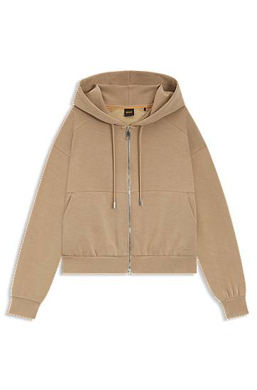 Dukserice BOSS Oversized-fit zip-up hoodie with logo embroidery Bež | 50547813