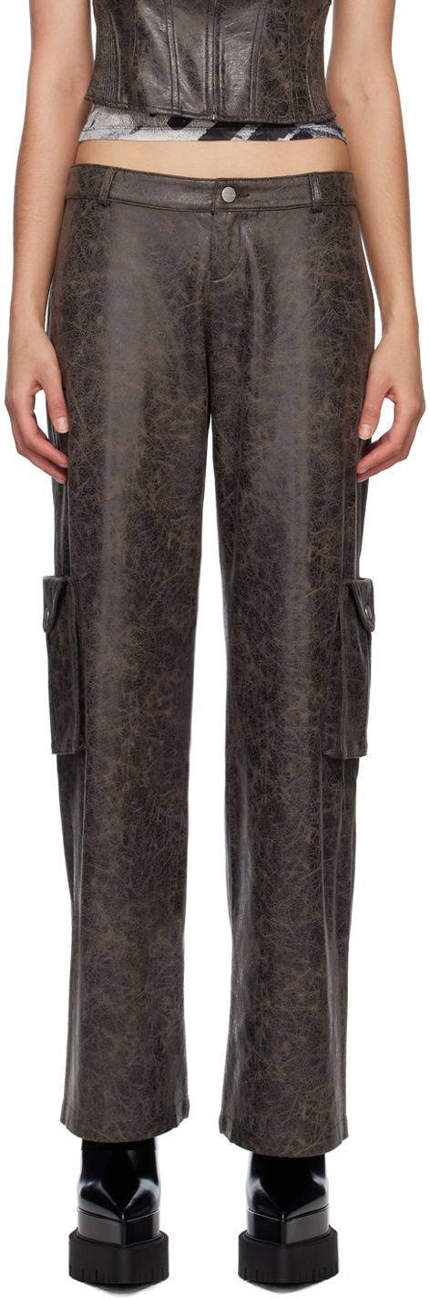 Cargo hlače Miaou Miaou Elias Faux-Leather Cargo Pants Smeđa | 1034DVSVAR