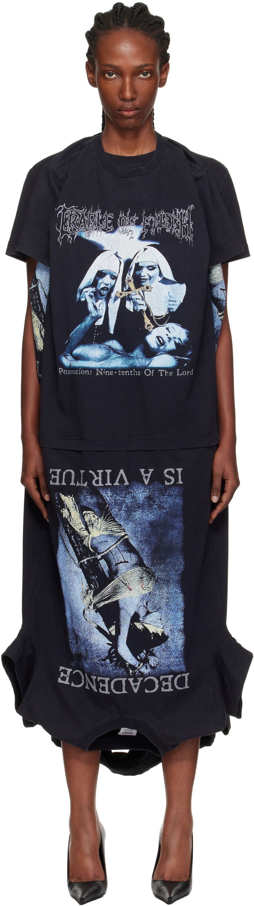 Haljina VETEMENTS Vetements Cradle of Filth Multi T-Shirt Maxi Dress Crna | WCF76DR995B
