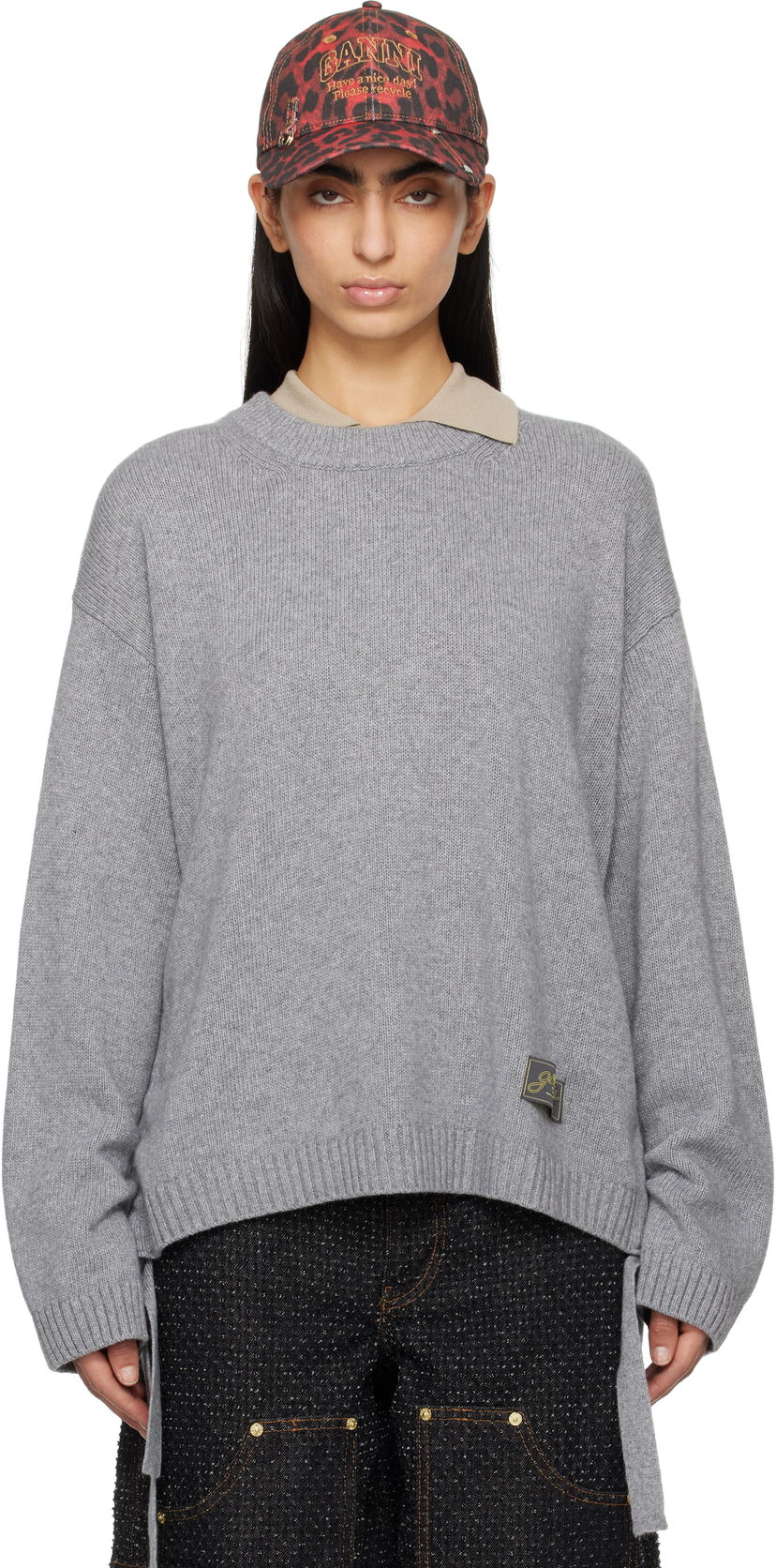 Džemper GANNI GANNI Future Mixed Wool Oversized Sweater Siva | K2488