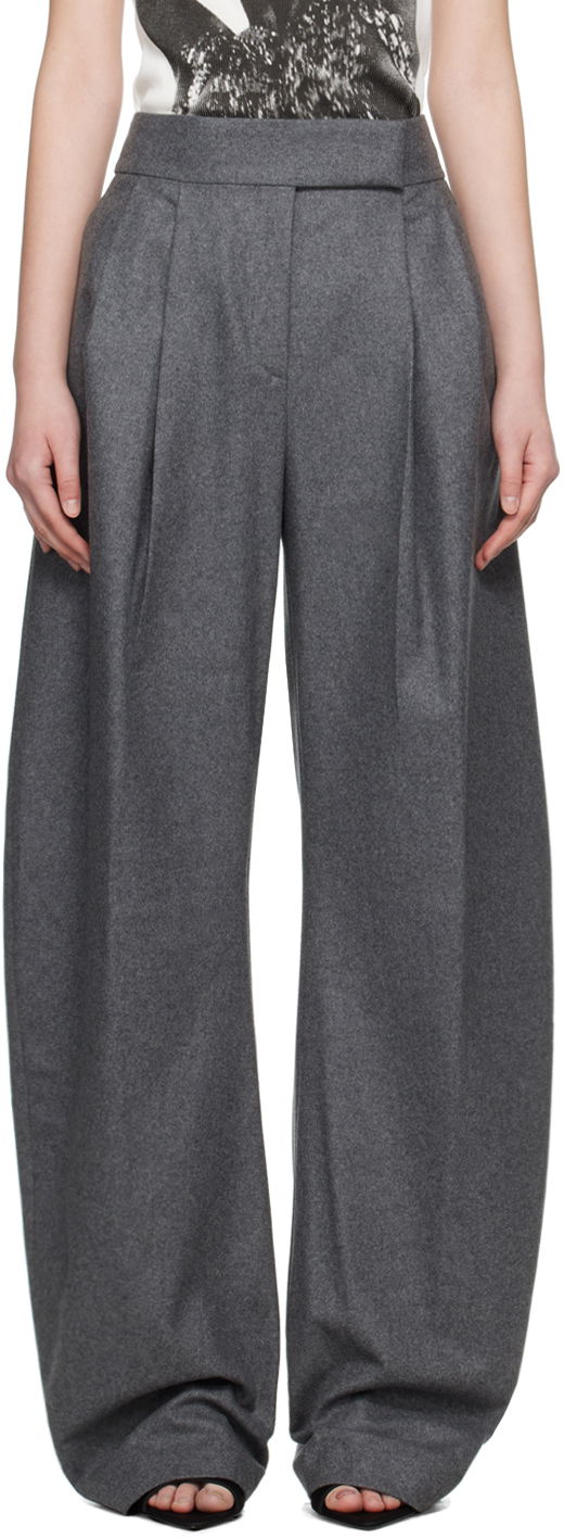 Hlače The Attico The Attico Gary Pleated Wide-Leg Trousers Siva | 248WCP102 W055