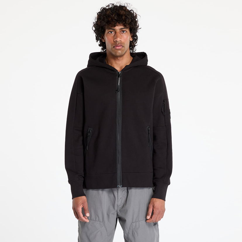 Dukserice C.P. Company C.P. Company Diagonal Raised Fleece Full Zip Hoodie Crna | 18CMSS025A005086W-999
