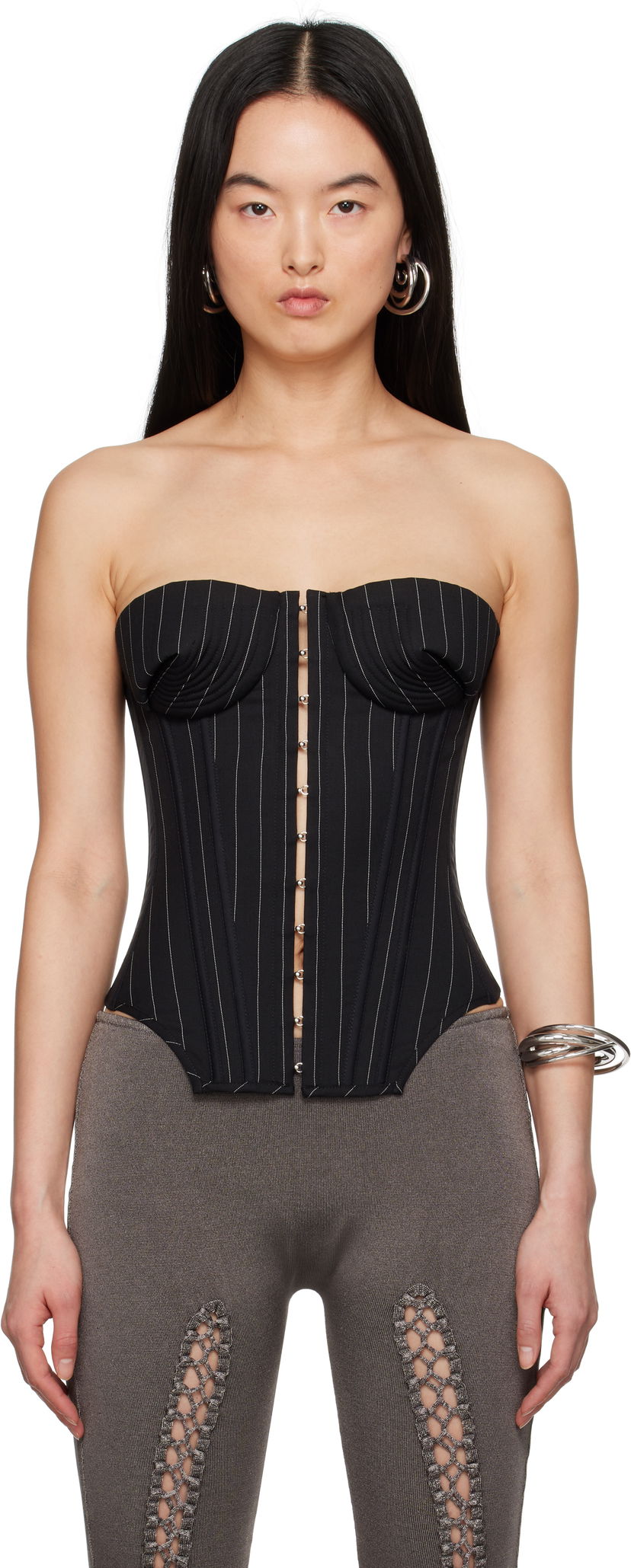Grudnjak Jean Paul Gaultier Jean Paul Gaultier 'The Bi-Material Suit' Pinstripe Corset Crna | 25/33-F-ST023-C074-0001
