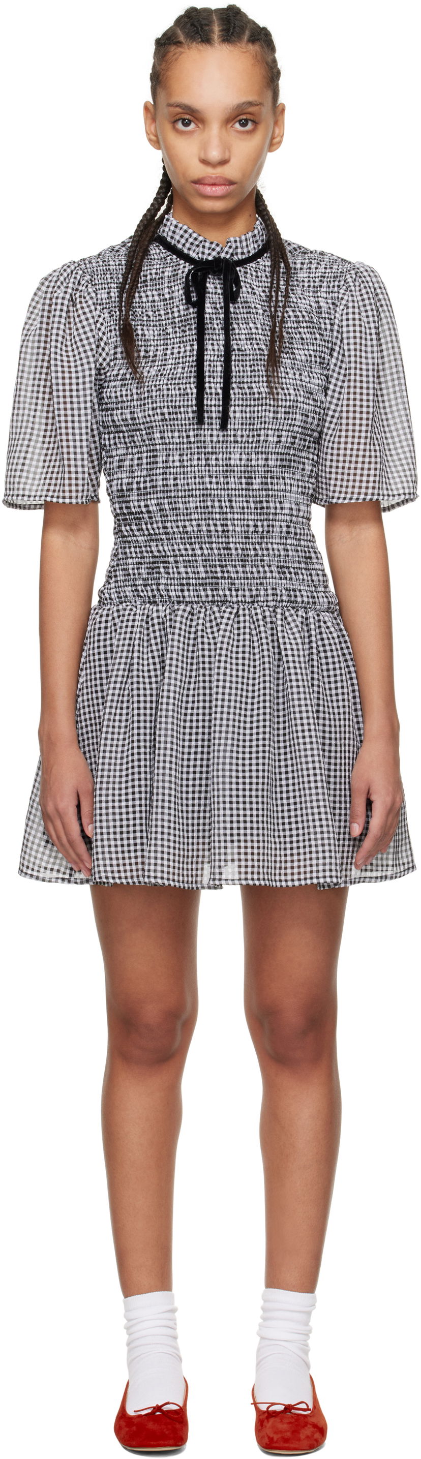 Haljina GANNI GANNI Sheer Check Smock Mini Dress Crna | W0034