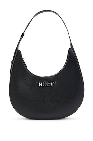 Torba za rame BOSS HUGO Faux-Leather Hobo Bag with Metallic Logo Crna | 50541808