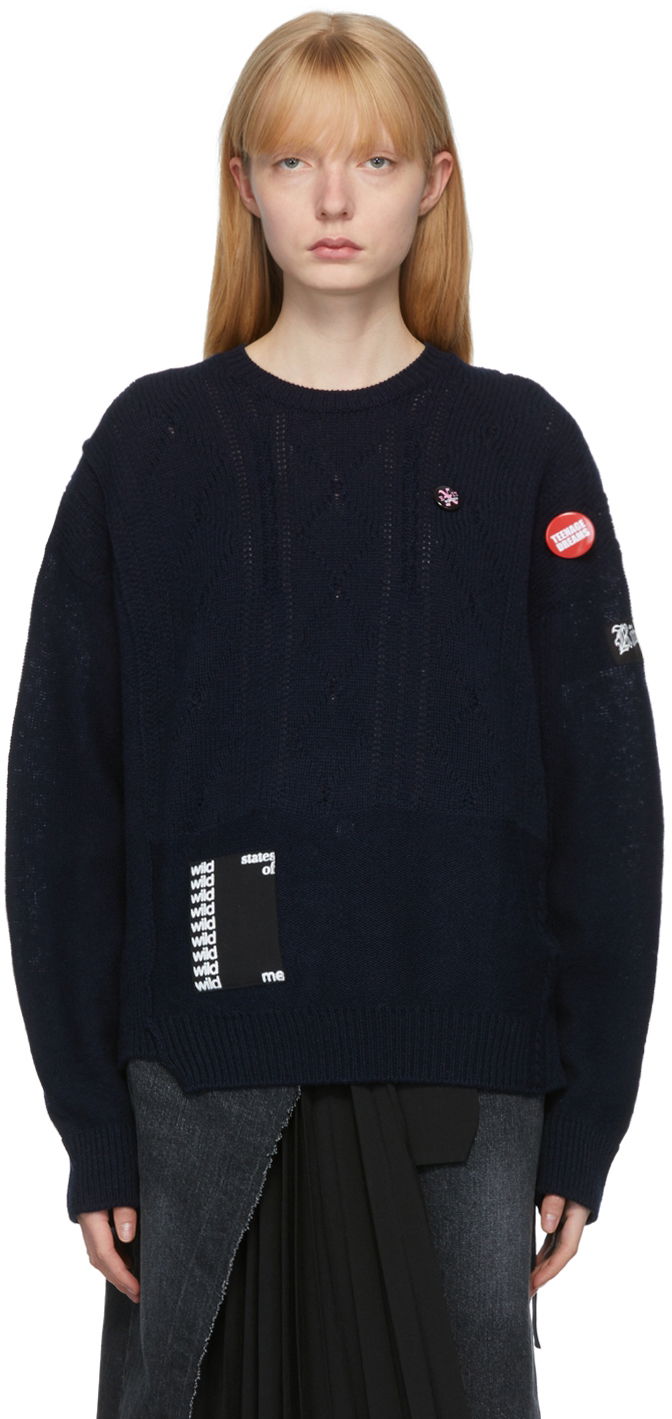Džemper RAF SIMONS Raf Simons Oversized Merino Reversed Braid Sweater Tamnoplava | 211-W850