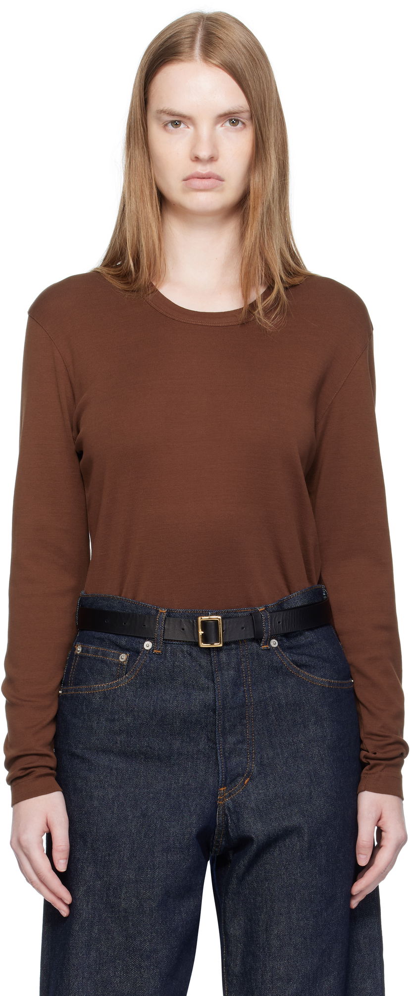 Majica kratkih rukava LEMAIRE Rib Long Sleeve T-shirt Smeđa | TO1441 LJ1016