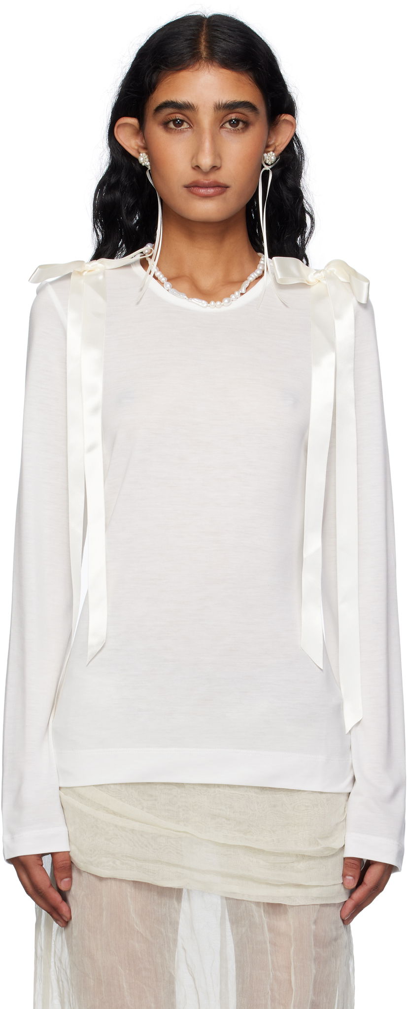 Majica kratkih rukava Simone Rocha Simone Rocha Bow Ribbon Tail Long Sleeve T-shirt Bijela | 5367 0571