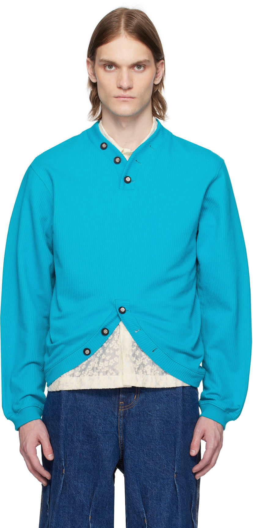 Džemper ADER ERROR ADER error Ribbed Knit Sweatshirt Tirkiz | BO01SSSW0101TQ