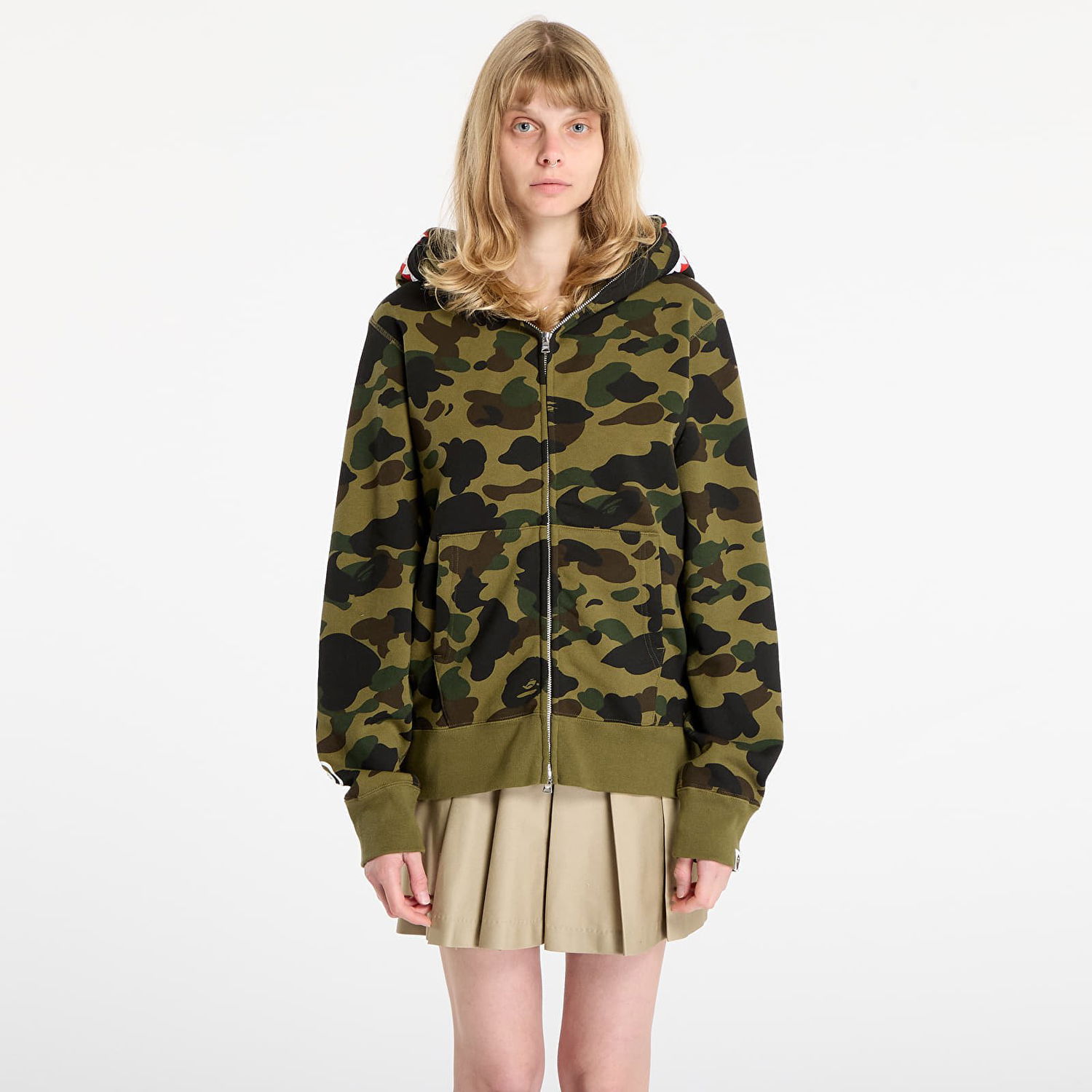 Dukserice BAPE 1St Camo Shark Full Zip Hoodie Zelena | 001ZPL801007MGRN, 1