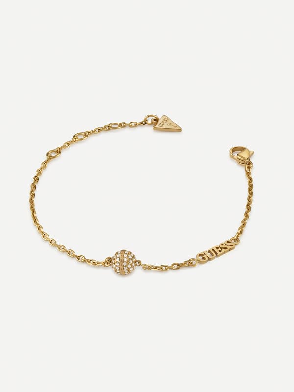 Narukvica GUESS Gold-Tone Chain Bracelet with Pave Sphere Metalik | JUBB04456JW