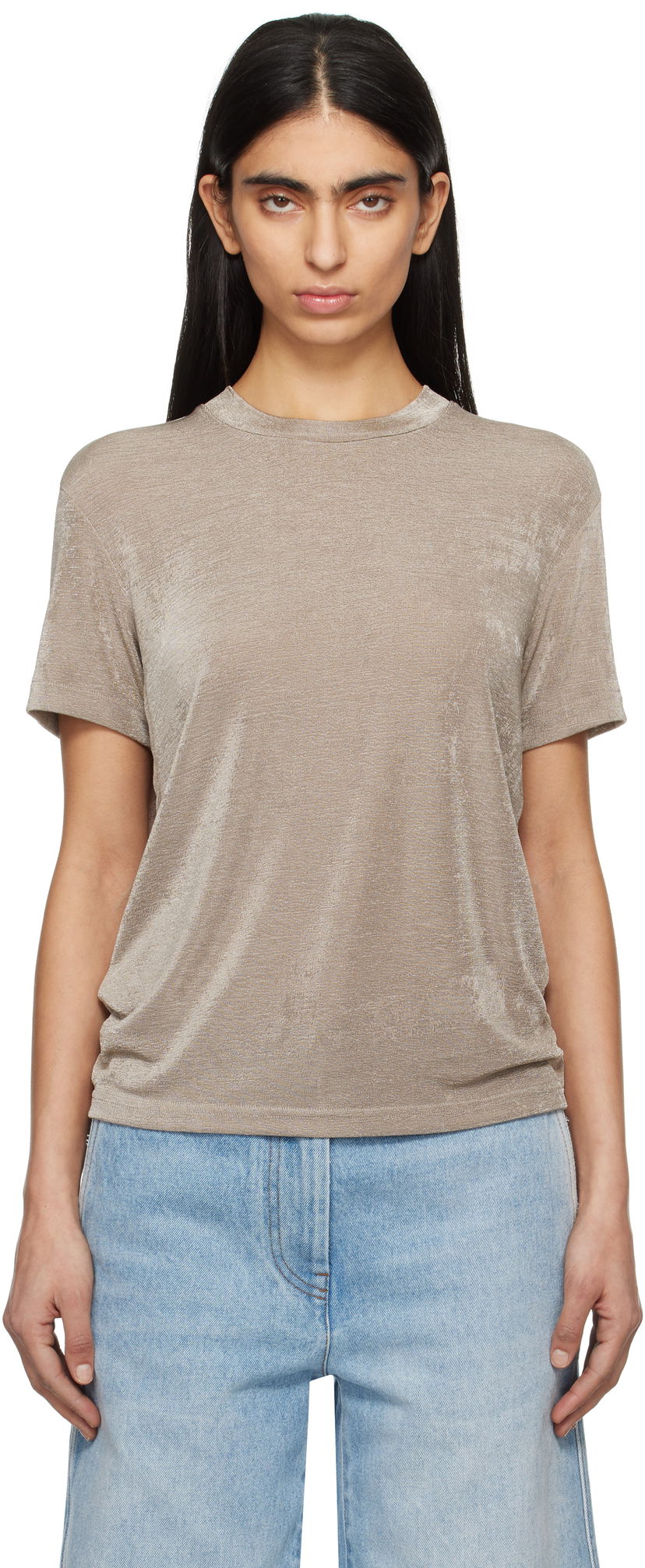 Majica kratkih rukava AMI AMI Paris Shiny Jersey Short Sleeve T-Shirt Bež | FTS146.JE0110