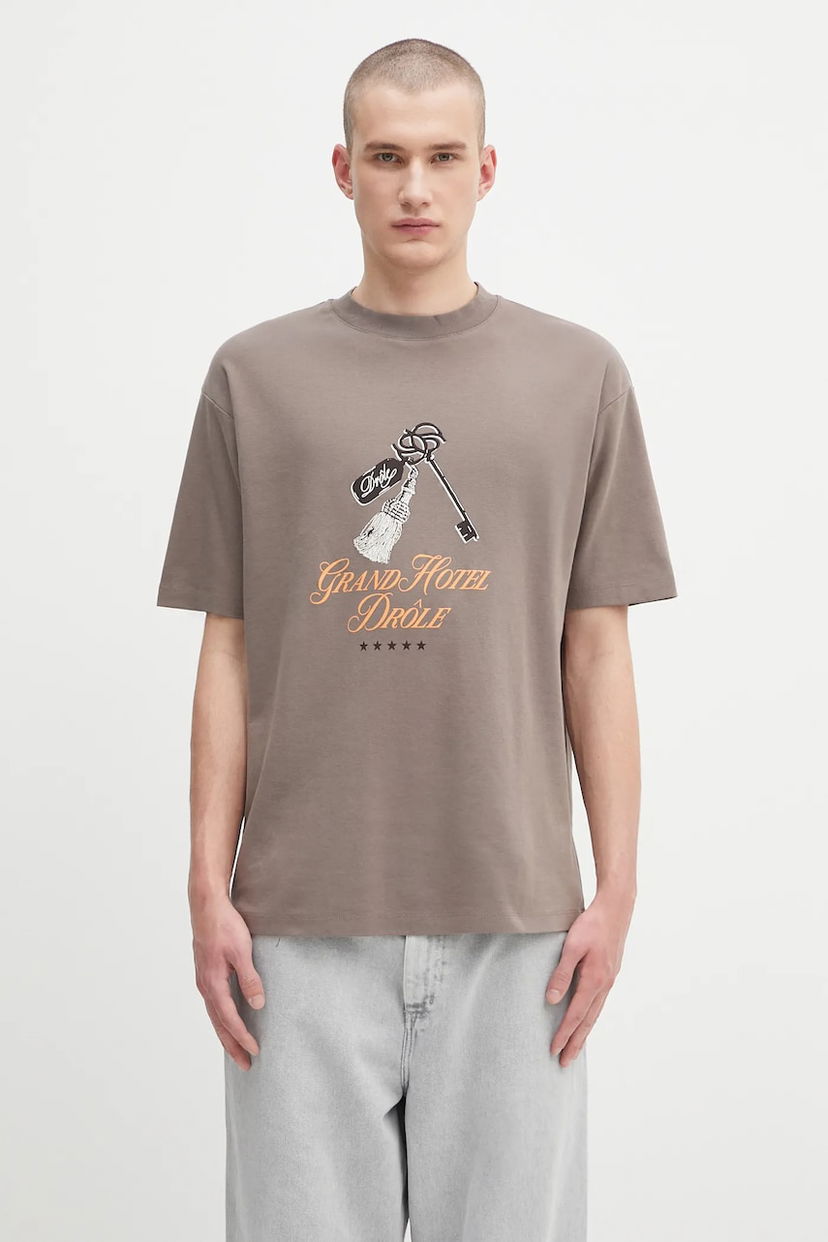 Majica kratkih rukava Drôle de Monsieur Drôle de Monsieur Le Tshirt Grand Hotel Graphic T-Shirt Smeđa | H.TS261.CO002
