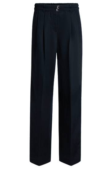 Hlače BOSS Relaxed Fit Wide Leg Trousers Tamnoplava | 50538045