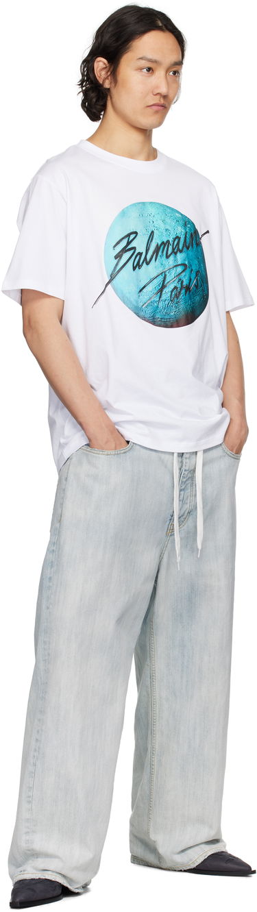 Majica kratkih rukava Balmain Balmain Paris Logo & Planet Graphic T-Shirt Bijela | EH0EG010GE80, 3