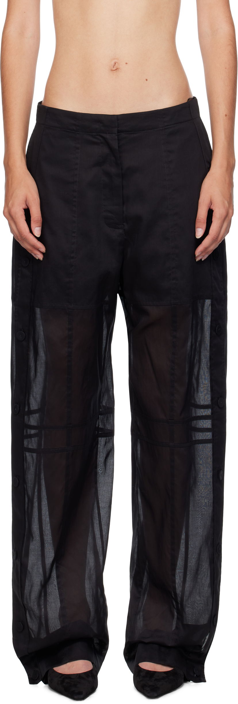 Hlače Jil Sander Jil Sander Cotton Muslin Snap Button Trousers Crna | J01KA0185_J45014
