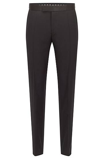 Hlače BOSS Slim-Fit Tuxedo Trousers in Virgin-Wool Serge Crna | 50469186