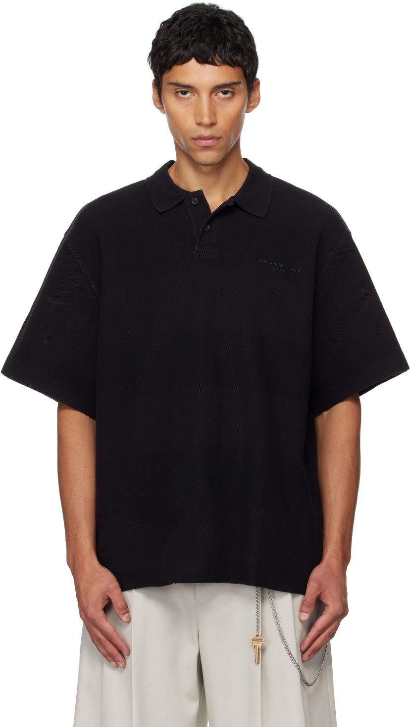 Polo majica Alexander Wang Alexander Wang Rib Short Sleeve Polo Crna | 6CC3251094