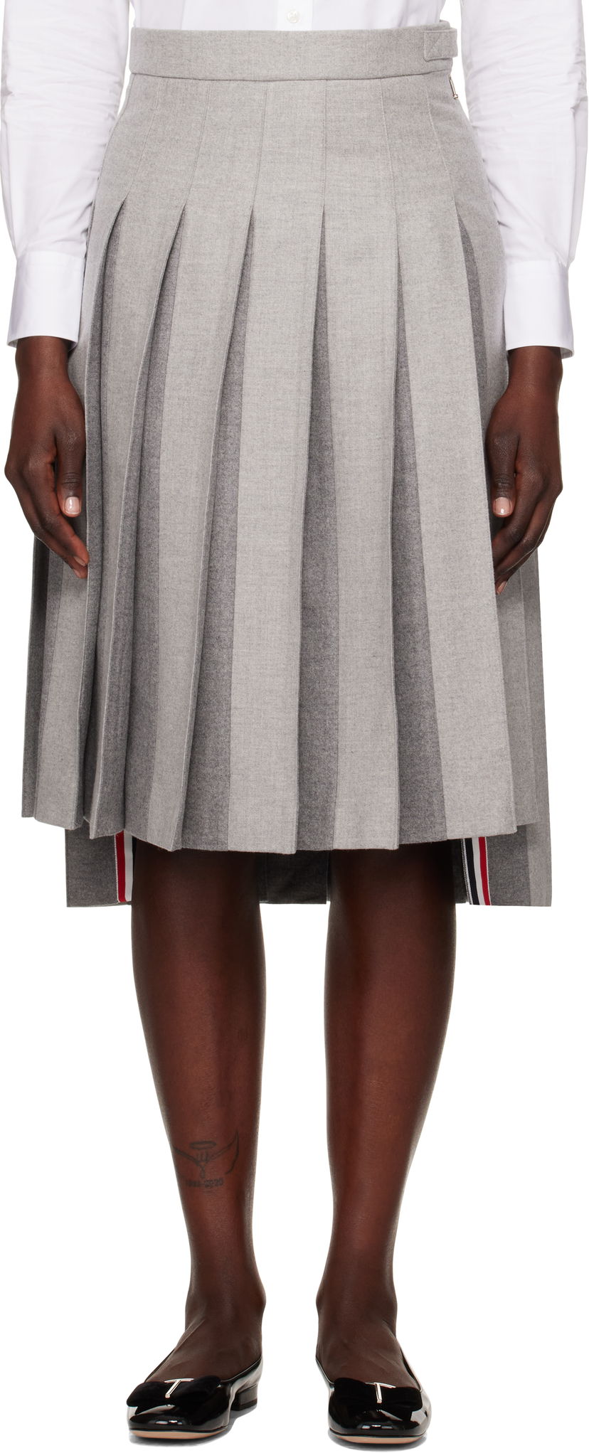 Suknja Thom Browne Wool Flannel Pleated Midi Skirt Siva | FGC441A-F0580