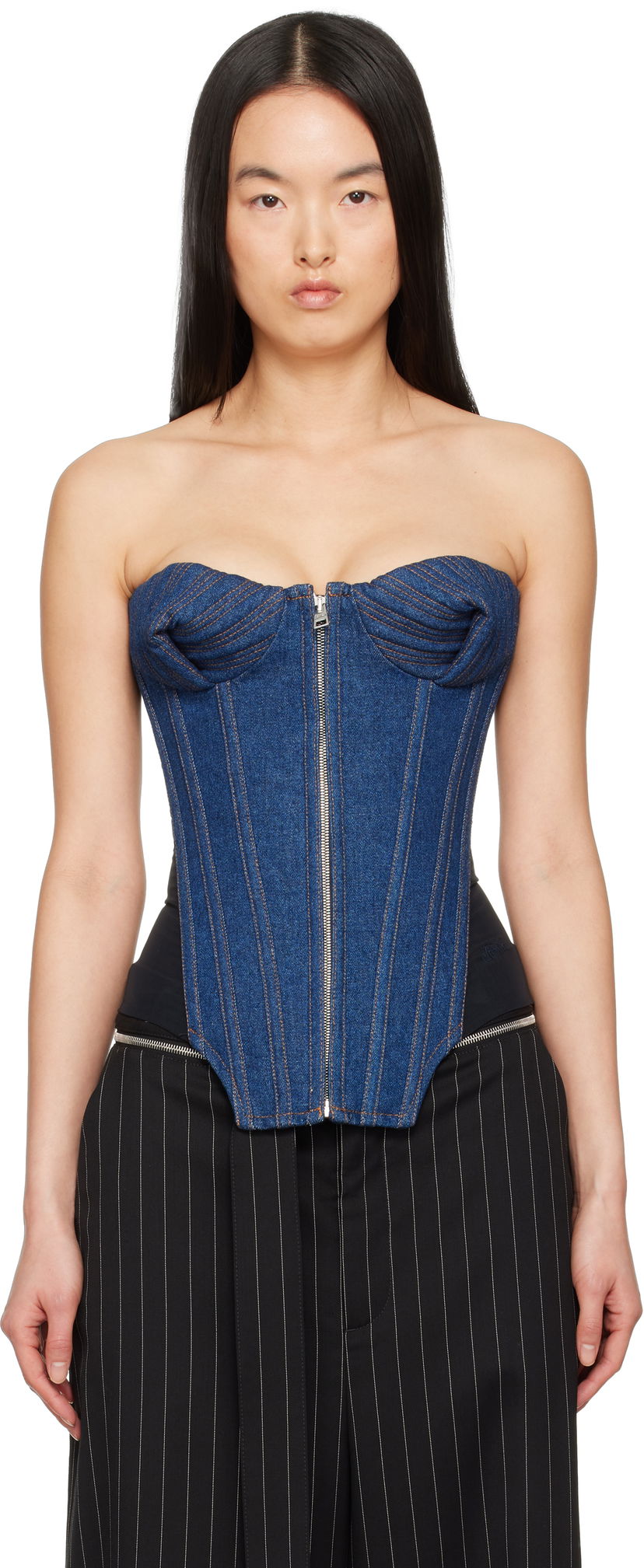 Body Jean Paul Gaultier Jean Paul Gaultier 'The Bi-Material' Denim Corset Top Plava | 25/33-F-ST022-D015-5500