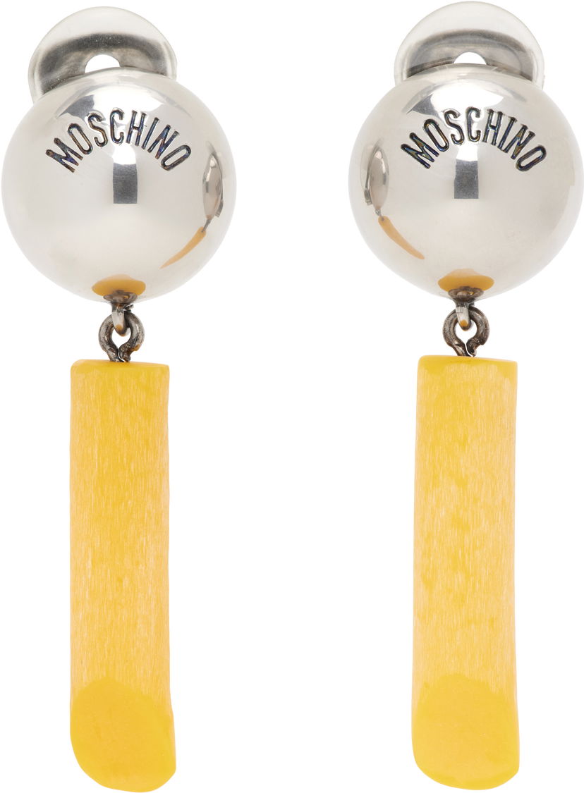 Naušnice Moschino Moschino Engraved-Logo Drop Earrings Žuta | 25121911984051027