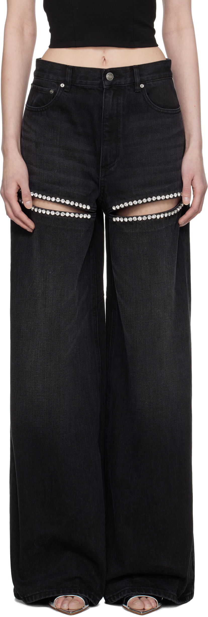 Jeans Area AREA Wide Leg Crystal Slit Jeans Crna | 0000P02333