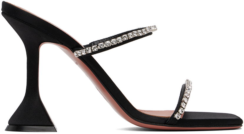 Dodaci Amina Muaddi Amina Muaddi Gilda Crystal-Embellished Satin Heeled Sandals Crna | GILDA SLIPPER CL SATIN