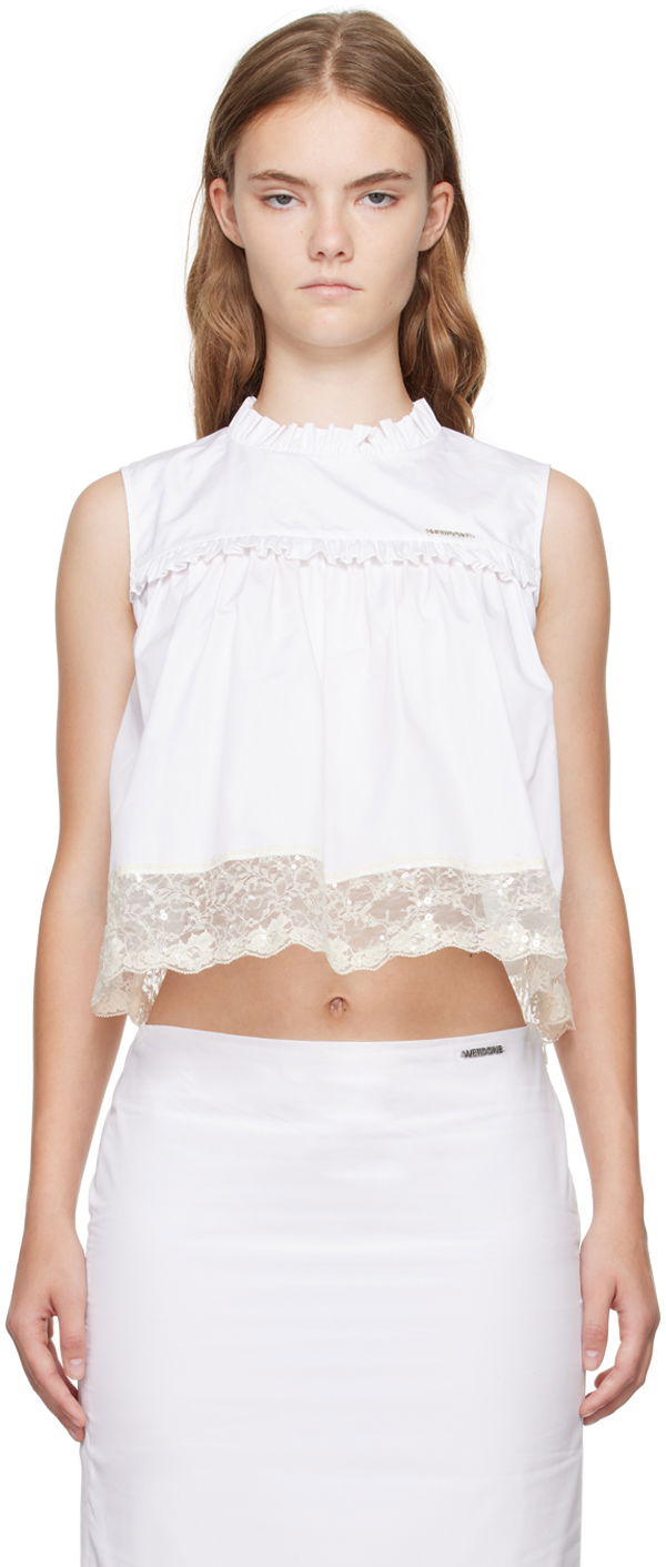 Majica bez rukava We11done Lace Trim Blouse Bijela | WD-BL2-24-140-W-WH