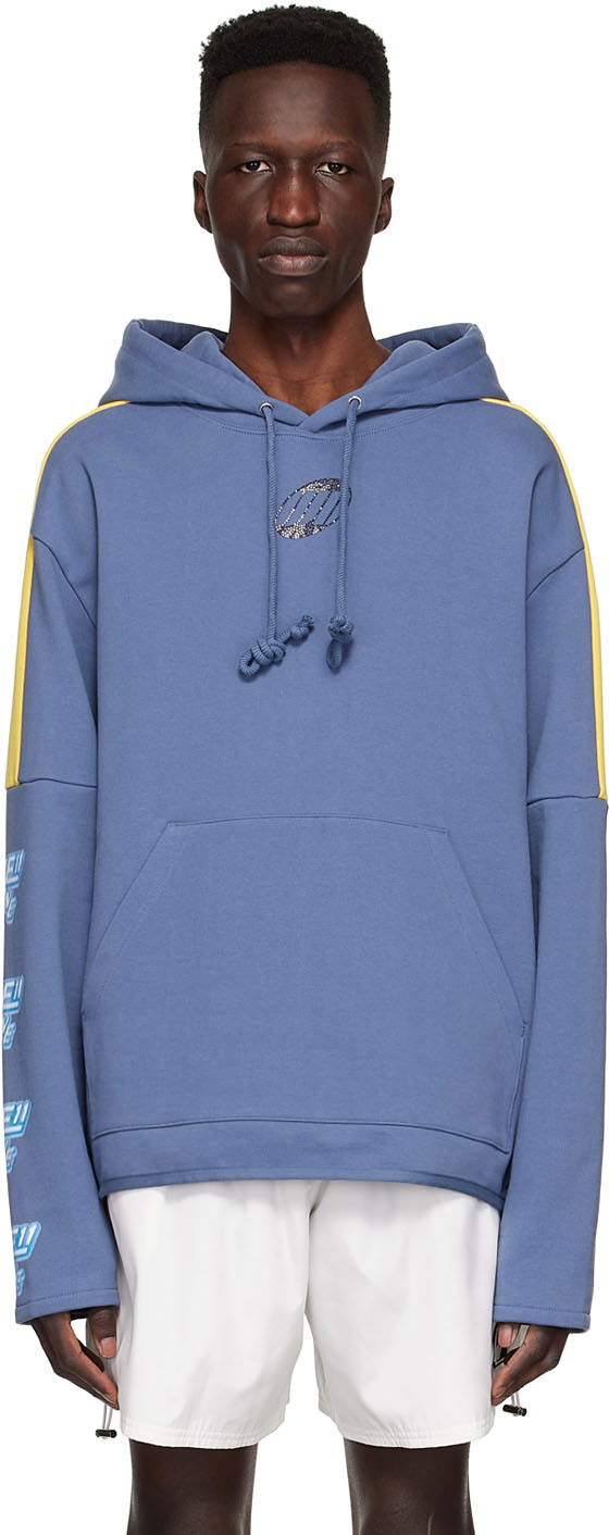 Dukserice We11done Designer Logo-Appliquéd Hoodie Plava | WD-TH1-22-556-U-NV